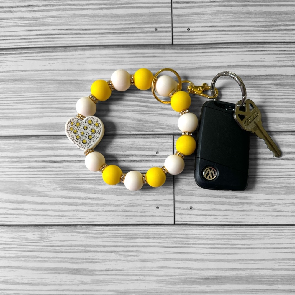 White & Yellow Flower Silicone Wristlet